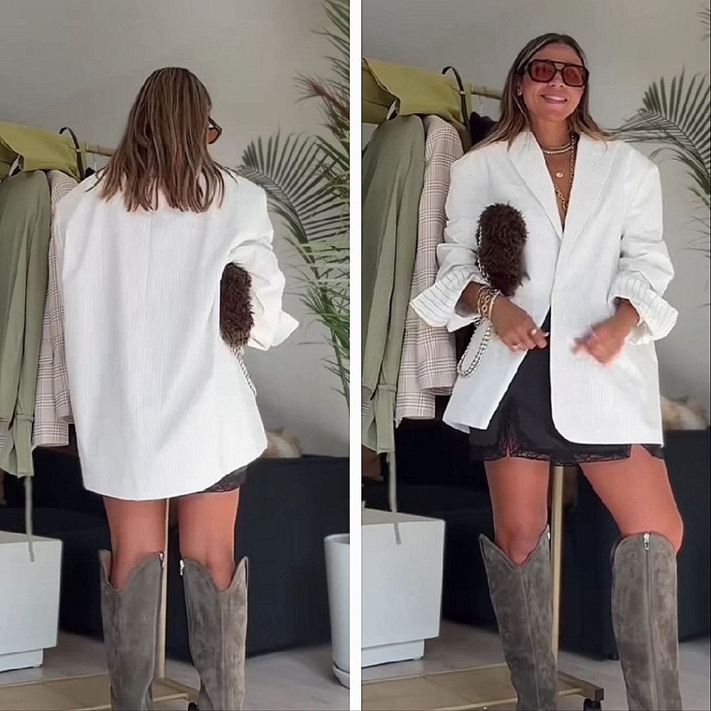 Zara White Strip Blazer